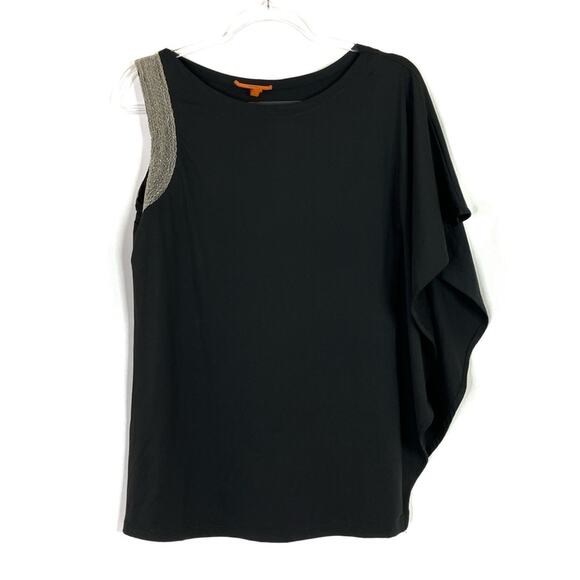 Anama | Black Draped Sleeve Top Gold Beaded Polyester Fancy Womens Medium - Picture 1 of 6